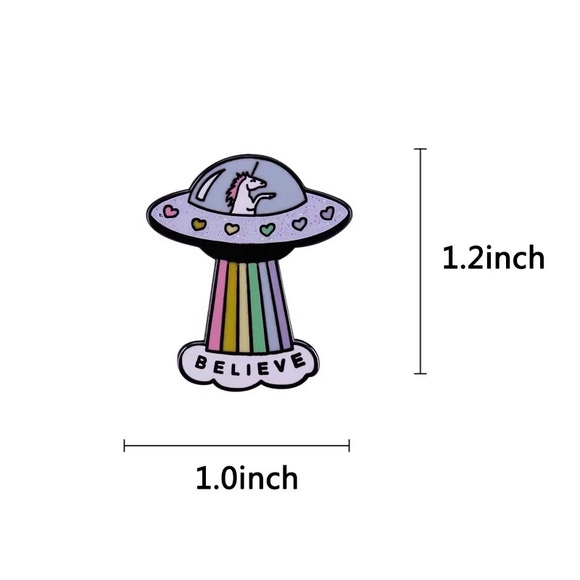 Rainbow Unicorn UFO Spaceship Enamel Pin - Picture 4 of 4